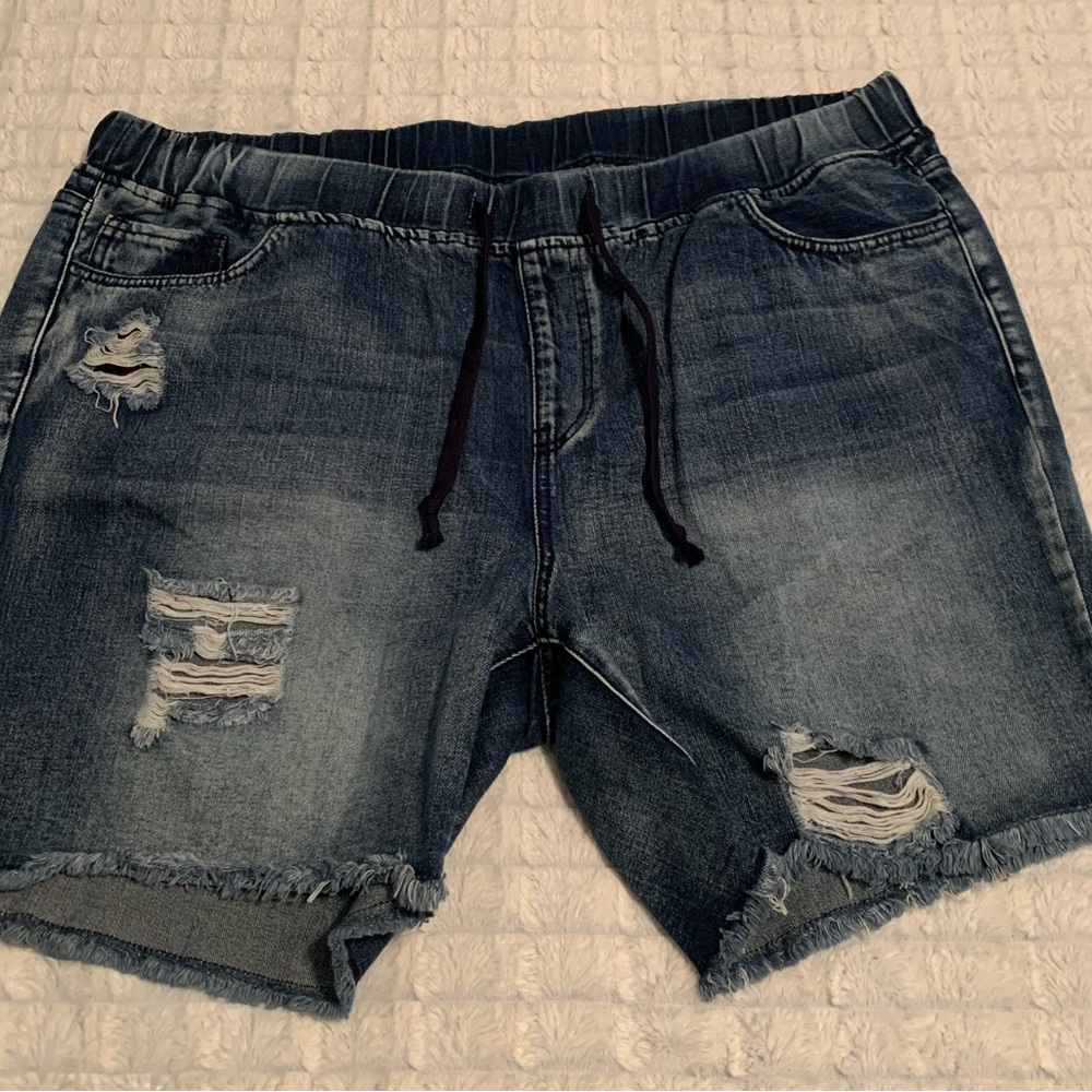 YMI brand distressed drawstring jean shorts